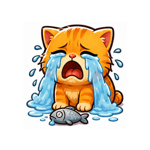 Cat Tears Cute Cat emoji sticker on white background PNG for chat reactions