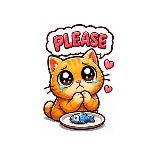 Please Cute Cat emoji sticker on white background PNG for chat reactions