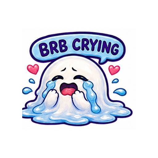 BRB CRYING Cute Ghost Love emoji sticker on white background PNG for chat reactions