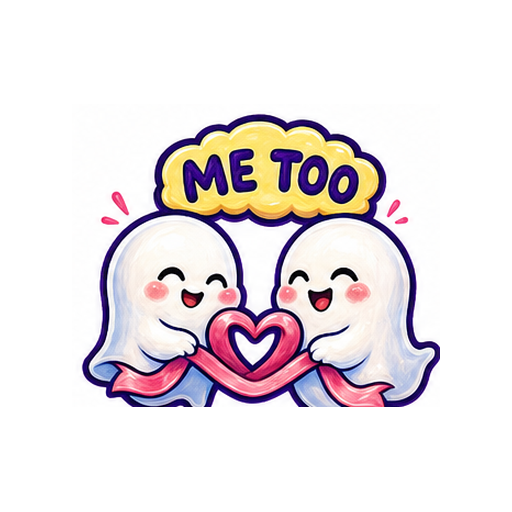 ME TOO Cute Ghost Love emoji sticker on white background PNG for chat reactions