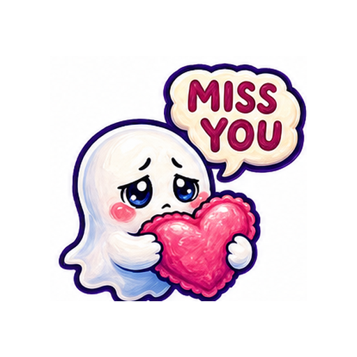MISS YOU Cute Ghost Love emoji sticker on white background PNG for chat reactions