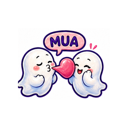 MUA Cute Ghost Love emoji sticker on white background PNG for chat reactions