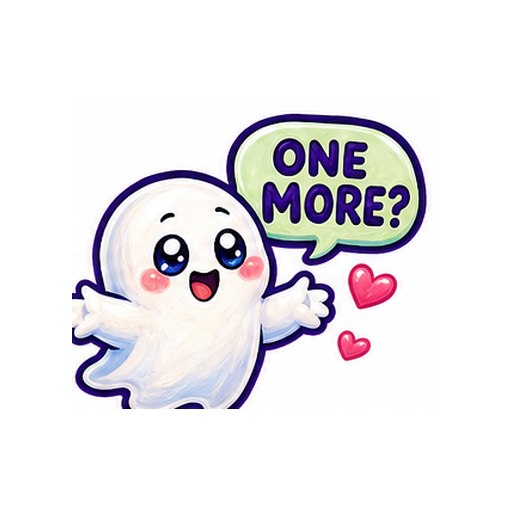 ONE MORE? Cute Ghost Love emoji sticker on white background PNG for chat reactions
