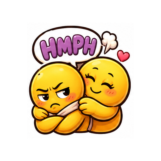 Grumpy Hug Love emoji sticker on white background PNG for chat reactions