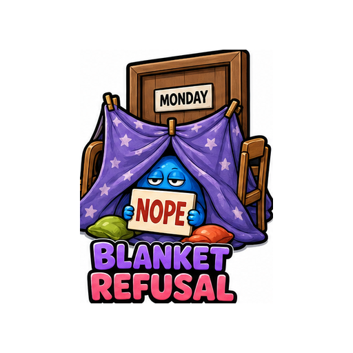 Blanket Refusal Monday Mood emoji sticker on white background PNG for chat reactions