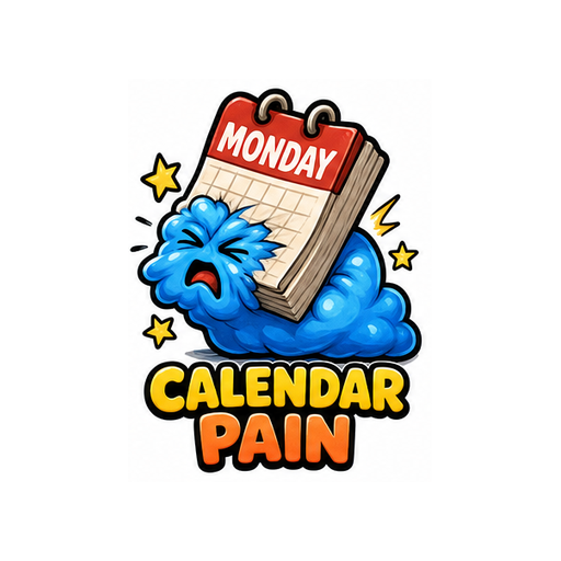 Calendar Pain Monday Mood emoji sticker on white background PNG for chat reactions