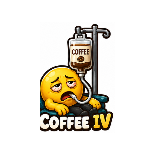 Coffee IV Work Stress emoji sticker on white background PNG for chat reactions
