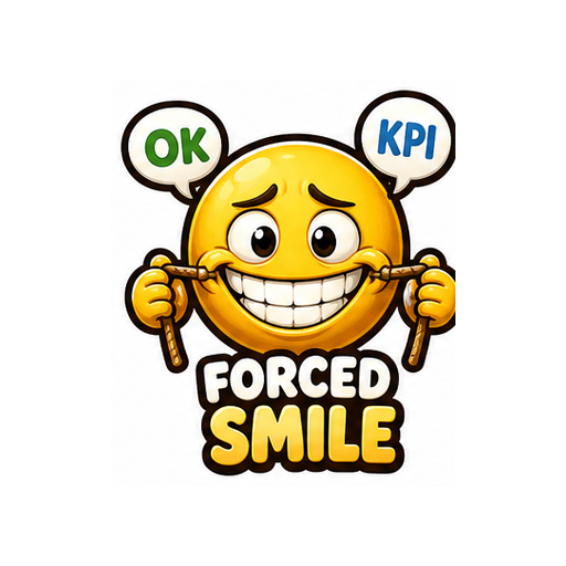 Forced Smile Work Stress emoji sticker on white background PNG for chat reactions